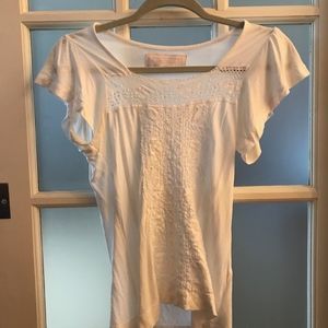 Zara white t-shirt; crochet panel; tulip sleeve